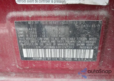 2011 Subaru Legacy 2.5I Limited from USA, damaged, VIN 4S3BMBK60B3247983